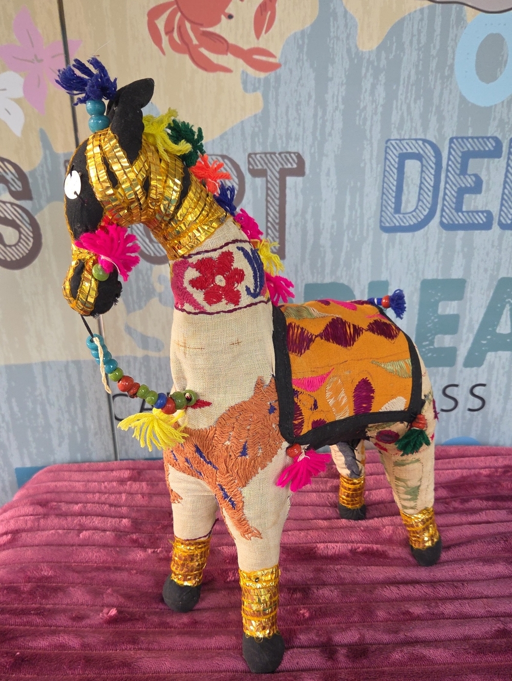 Handmade Multicolor Embroidered Fabric Horse Accent - Decorative Home Figurine